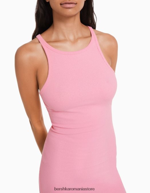 Bershka femei rochie midi fără mâneci cu nervuri roz Z86D7 îmbrăcăminte