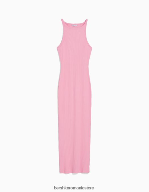 Bershka femei rochie midi fără mâneci cu nervuri roz Z86D7 îmbrăcăminte
