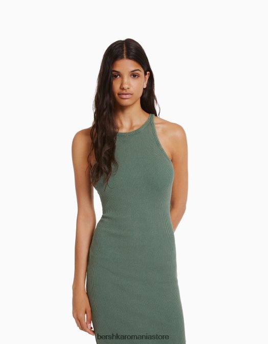 Bershka femei rochie midi fără mâneci cu nervuri verde Z86D6 îmbrăcăminte