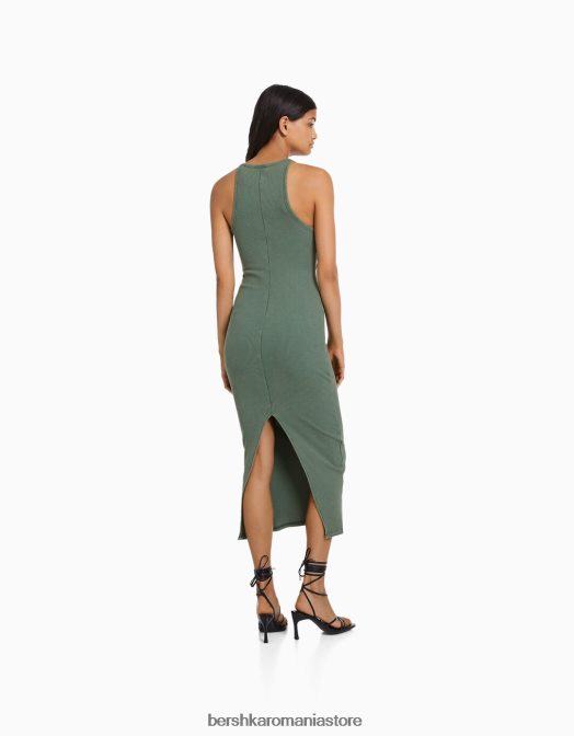 Bershka femei rochie midi fără mâneci cu nervuri verde Z86D6 îmbrăcăminte