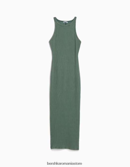 Bershka femei rochie midi fără mâneci cu nervuri verde Z86D6 îmbrăcăminte