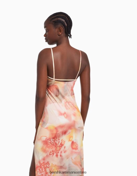 Bershka femei rochie midi mulată cu bretele coral Z86D36 îmbrăcăminte