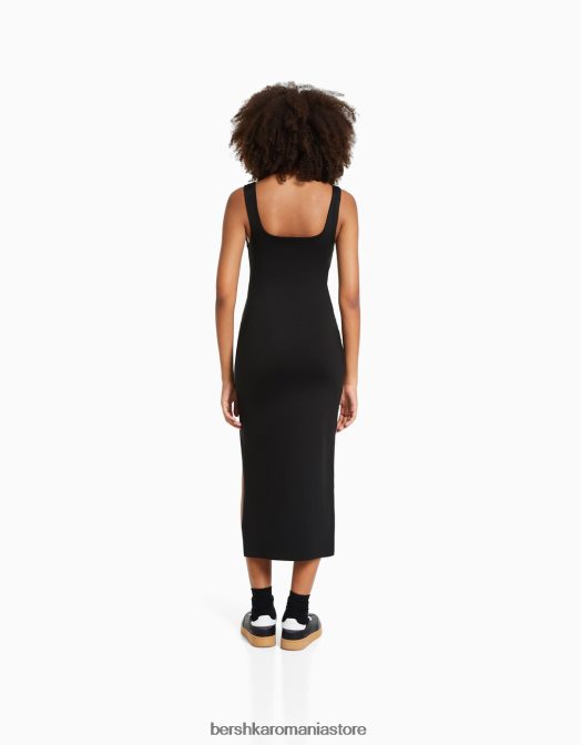 Bershka femei rochie midi mulată cu bretele negru Z86D149 îmbrăcăminte