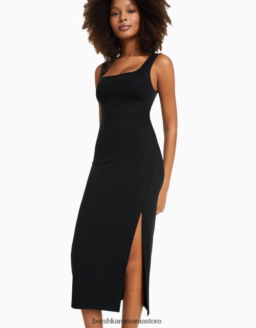 Bershka femei rochie midi mulată cu bretele negru Z86D149 îmbrăcăminte