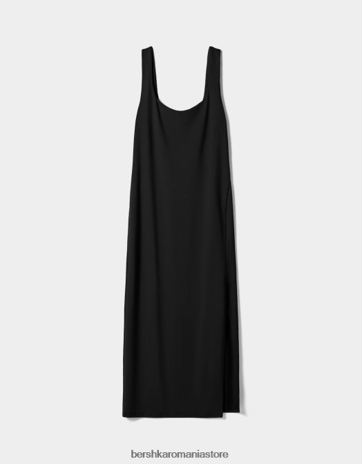 Bershka femei rochie midi mulată cu bretele negru Z86D149 îmbrăcăminte