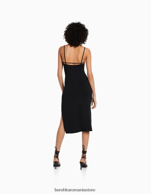 Bershka femei rochie midi mulată cu bretele negru Z86D63 îmbrăcăminte