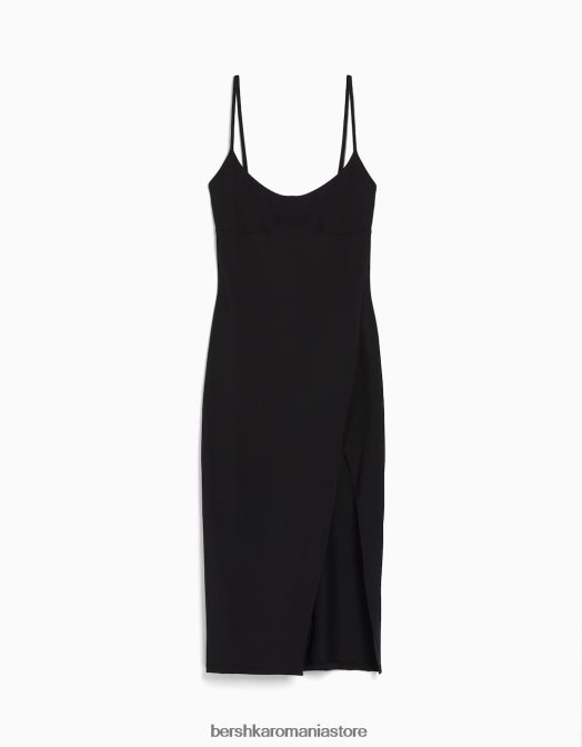 Bershka femei rochie midi mulată cu bretele negru Z86D63 îmbrăcăminte