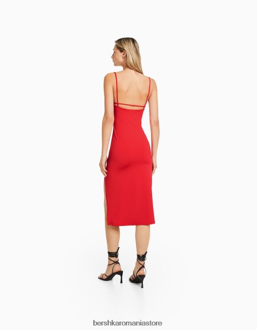 Bershka femei rochie midi mulată cu bretele roșu Z86D35 îmbrăcăminte