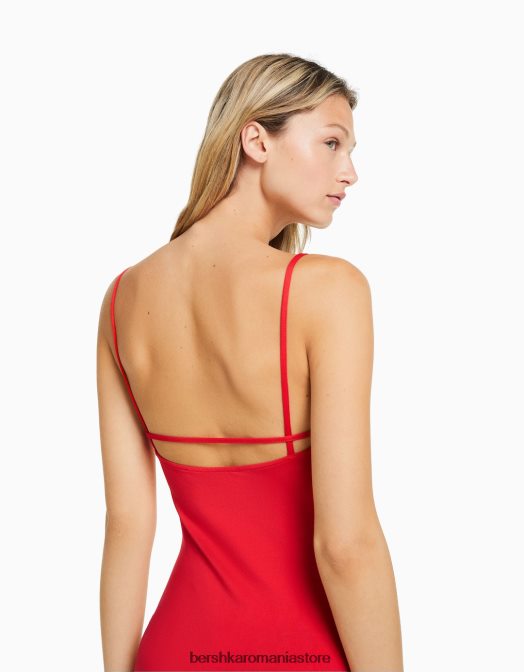 Bershka femei rochie midi mulată cu bretele roșu Z86D35 îmbrăcăminte