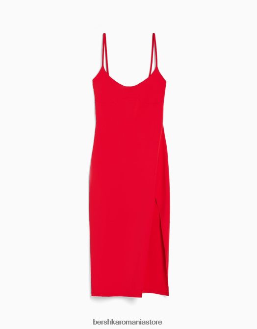 Bershka femei rochie midi mulată cu bretele roșu Z86D35 îmbrăcăminte