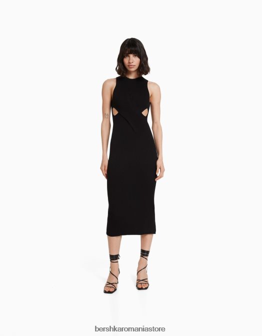 Bershka femei rochie midi încrucișată fără mâneci negru Z86D130 îmbrăcăminte