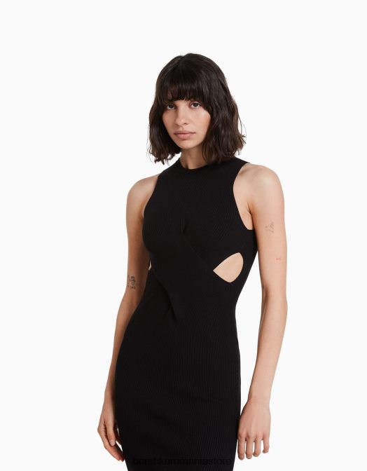 Bershka femei rochie midi încrucișată fără mâneci negru Z86D130 îmbrăcăminte