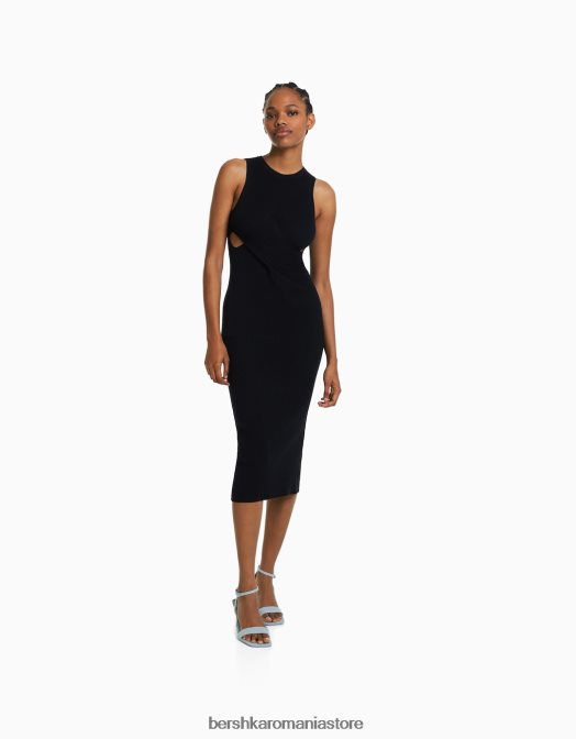 Bershka femei rochie midi încrucișată fără mâneci negru Z86D196 îmbrăcăminte