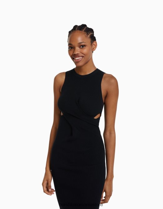 Bershka femei rochie midi încrucișată fără mâneci negru Z86D196 îmbrăcăminte