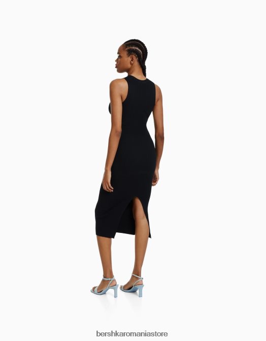 Bershka femei rochie midi încrucișată fără mâneci negru Z86D196 îmbrăcăminte
