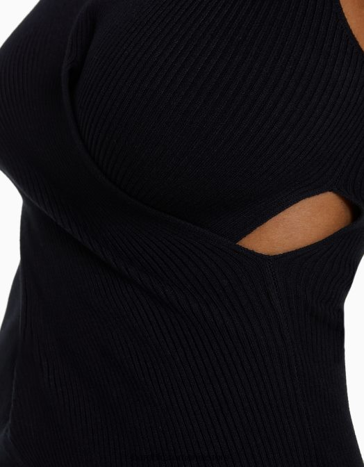 Bershka femei rochie midi încrucișată fără mâneci negru Z86D196 îmbrăcăminte