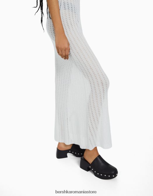 Bershka femei rochie midi stralucitoare cu bretele argint Z86D190 îmbrăcăminte