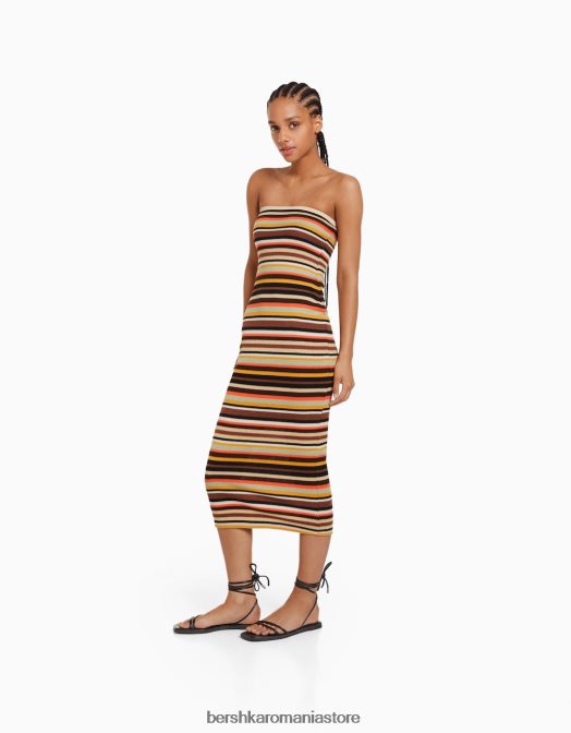 Bershka femei rochie midi tip bandeau cu dungi maro Z86D183 îmbrăcăminte