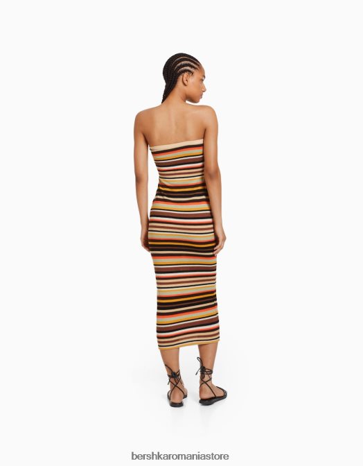 Bershka femei rochie midi tip bandeau cu dungi maro Z86D183 îmbrăcăminte