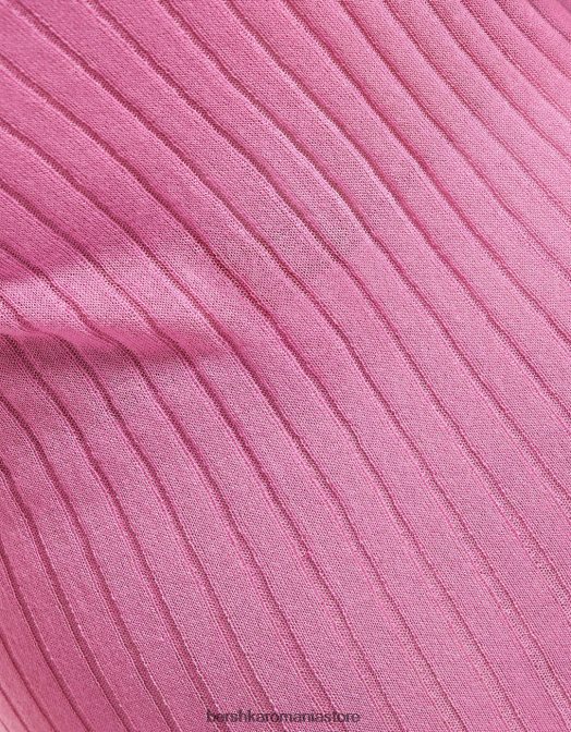 Bershka femei rochie midi transparentă din tricot cu nervuri cu bretele roz Z86D174 îmbrăcăminte