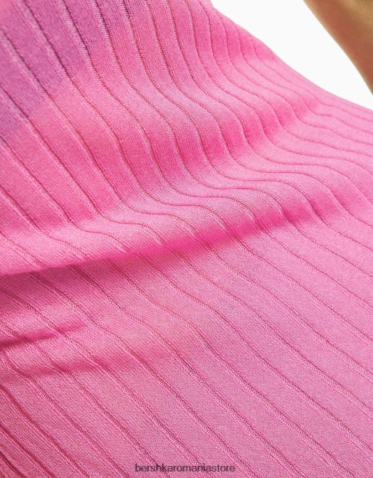 Bershka femei rochie midi transparentă din tricot cu nervuri cu bretele roz Z86D1903 îmbrăcăminte