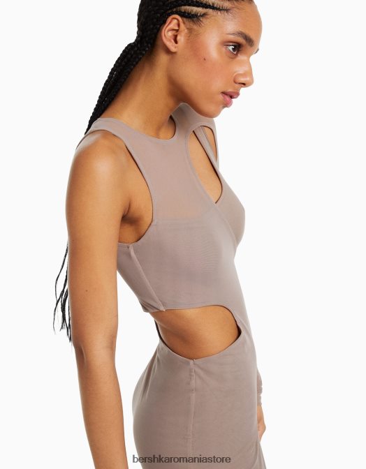 Bershka femei rochie mini asimetrică cu mânecă lungă din tul gri Z86D239 îmbrăcăminte