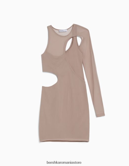 Bershka femei rochie mini asimetrică cu mânecă lungă din tul gri Z86D239 îmbrăcăminte