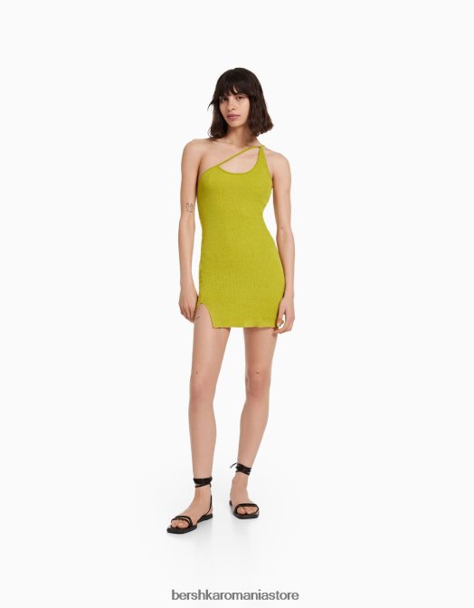 Bershka femei rochie mini asimetrică texturată cu bretele verde Z86D176 îmbrăcăminte