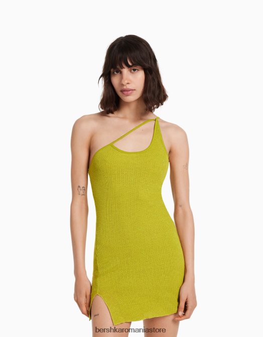 Bershka femei rochie mini asimetrică texturată cu bretele verde Z86D176 îmbrăcăminte