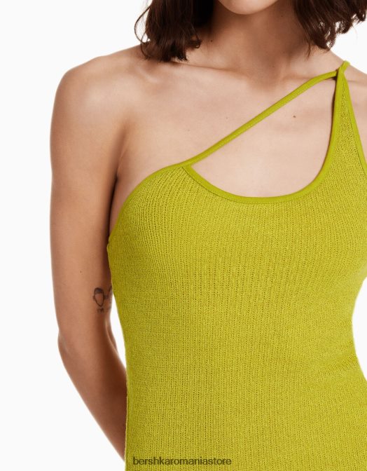 Bershka femei rochie mini asimetrică texturată cu bretele verde Z86D176 îmbrăcăminte