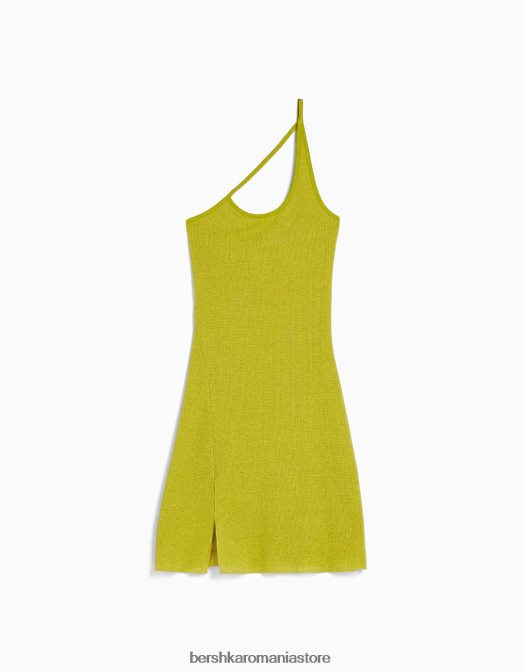 Bershka femei rochie mini asimetrică texturată cu bretele verde Z86D176 îmbrăcăminte