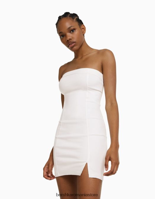 Bershka femei rochie mini corset cu decolteu bandeau relax fit alb Z86D185 îmbrăcăminte