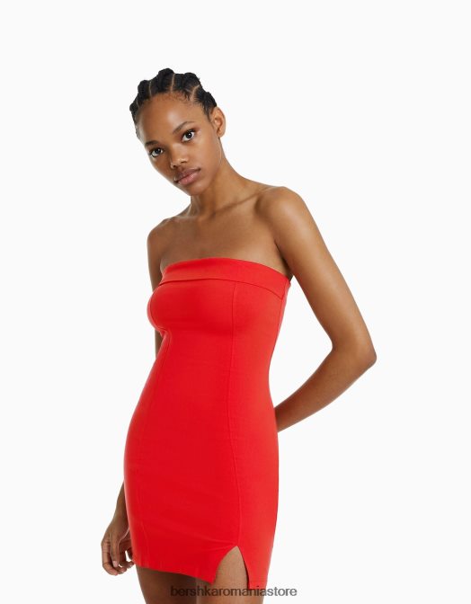 Bershka femei rochie mini corset cu decolteu bandeau relax fit roșu Z86D199 îmbrăcăminte