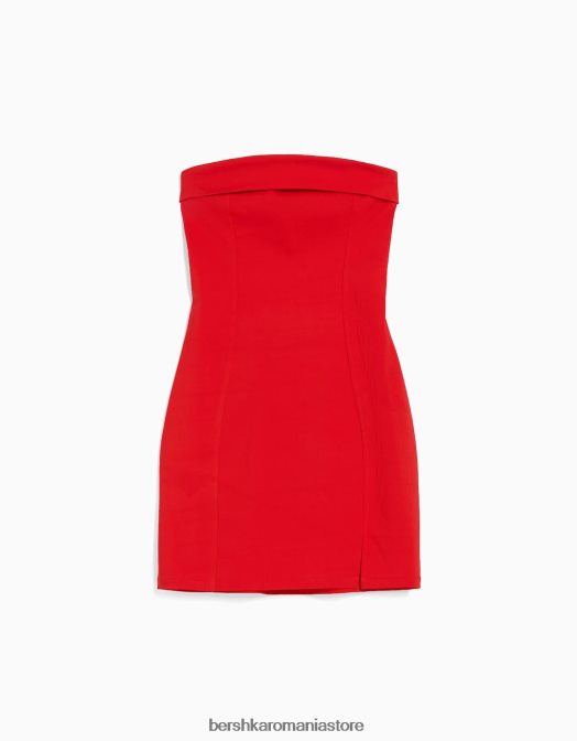 Bershka femei rochie mini corset cu decolteu bandeau relax fit roșu Z86D199 îmbrăcăminte