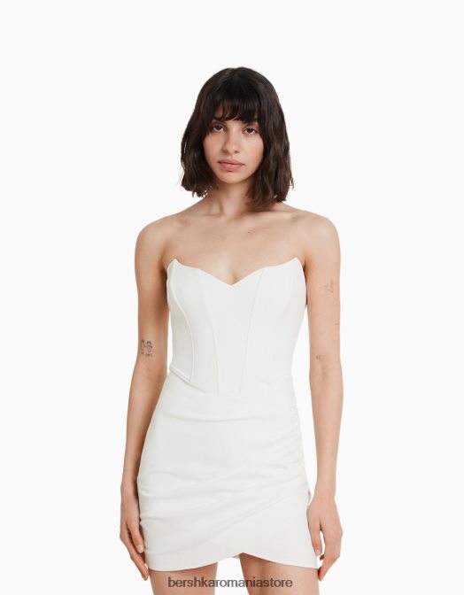 Bershka femei rochie mini corset cu tiv încrucișat alb Z86D126 îmbrăcăminte