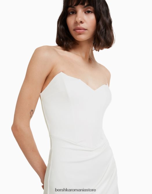 Bershka femei rochie mini corset cu tiv încrucișat alb Z86D126 îmbrăcăminte