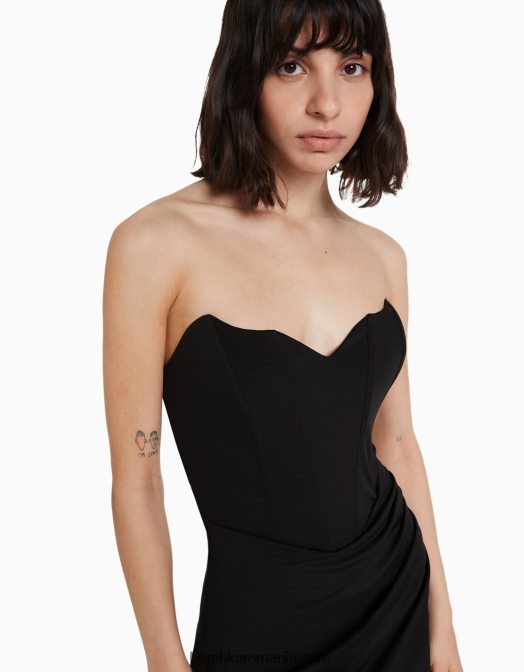 Bershka femei rochie mini corset cu tiv încrucișat negru Z86D125 îmbrăcăminte