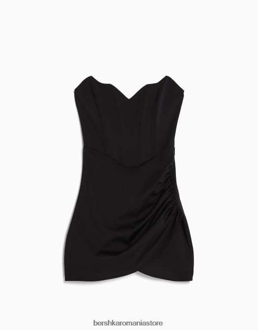 Bershka femei rochie mini corset cu tiv încrucișat negru Z86D125 îmbrăcăminte