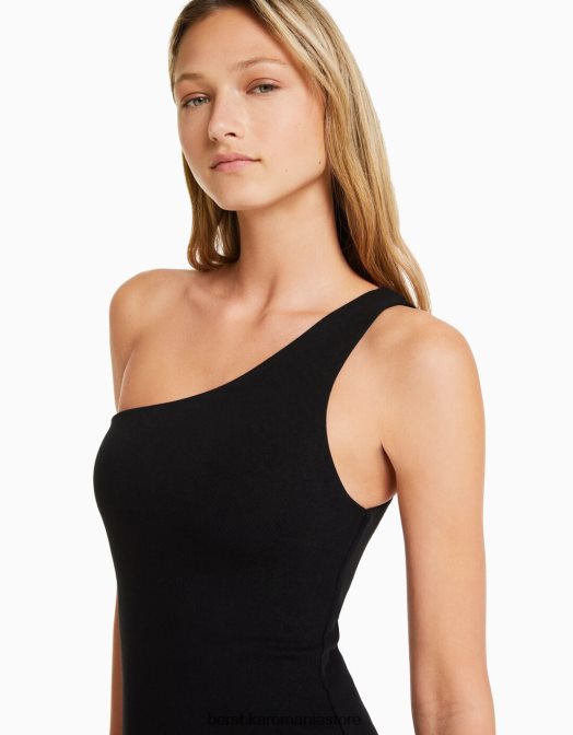 Bershka femei rochie mini cu bretele asimetrice negru Z86D168 îmbrăcăminte