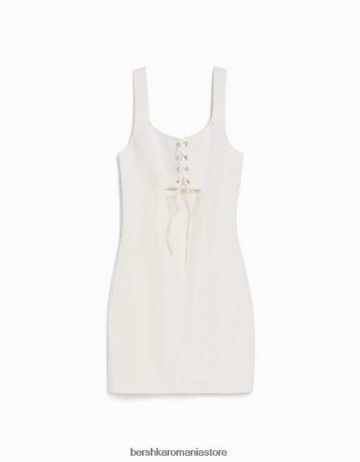 Bershka femei rochie mini cu bretele, cu cravate si decupaj cremă Z86D121 îmbrăcăminte