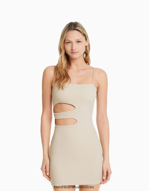 Bershka femei rochie mini cu bretele cu decupaj cămilă Z86D229 îmbrăcăminte