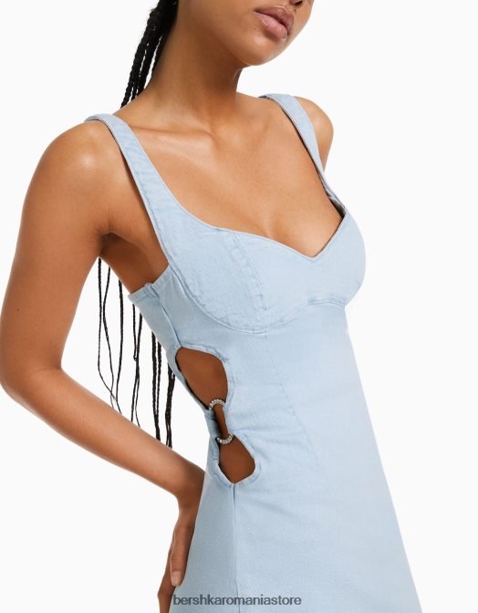 Bershka femei rochie mini cu bretele, cu decupaje și detalii cu strasuri albastru deschis Z86D41 îmbrăcăminte