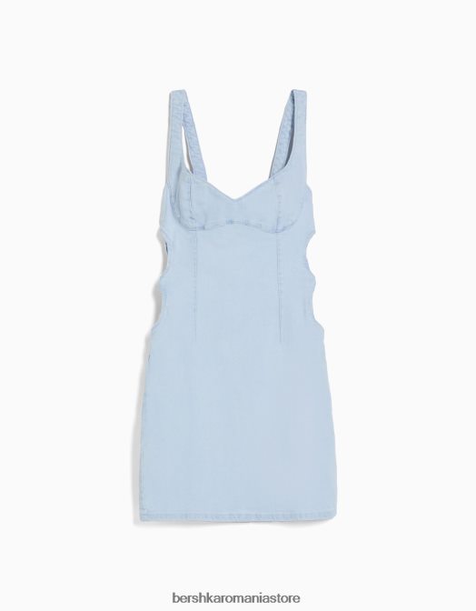 Bershka femei rochie mini cu bretele, cu decupaje și detalii cu strasuri albastru deschis Z86D41 îmbrăcăminte