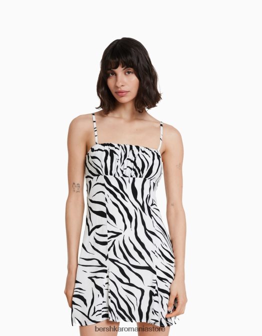 Bershka femei rochie mini cu bretele cu imprimeu alb negru Z86D186 îmbrăcăminte