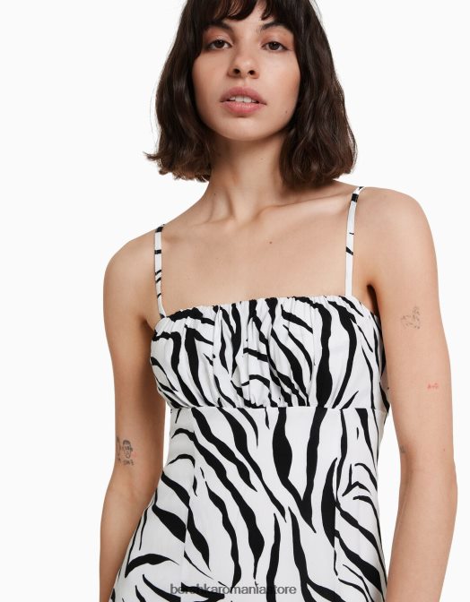 Bershka femei rochie mini cu bretele cu imprimeu alb negru Z86D186 îmbrăcăminte