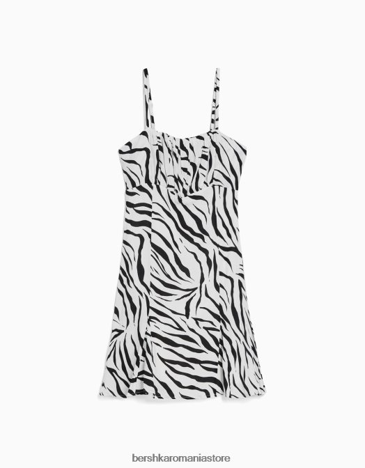 Bershka femei rochie mini cu bretele cu imprimeu alb negru Z86D186 îmbrăcăminte