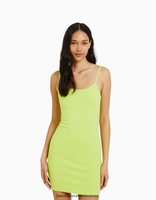Bershka femei rochie mini cu bretele cu latura strânsă lămâie verde Z86D153 îmbrăcăminte
