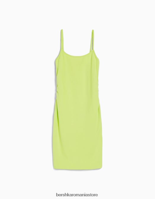 Bershka femei rochie mini cu bretele cu latura strânsă lămâie verde Z86D153 îmbrăcăminte