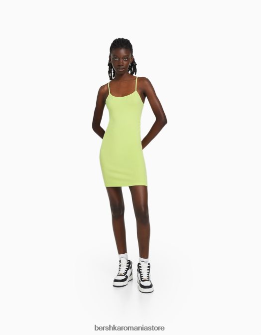 Bershka femei rochie mini cu bretele cu latura strânsă lămâie verde Z86D4075 îmbrăcăminte