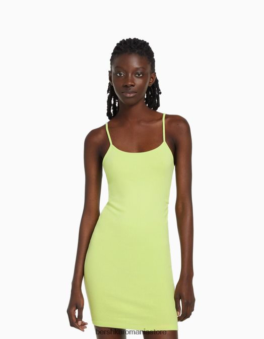 Bershka femei rochie mini cu bretele cu latura strânsă lămâie verde Z86D4075 îmbrăcăminte